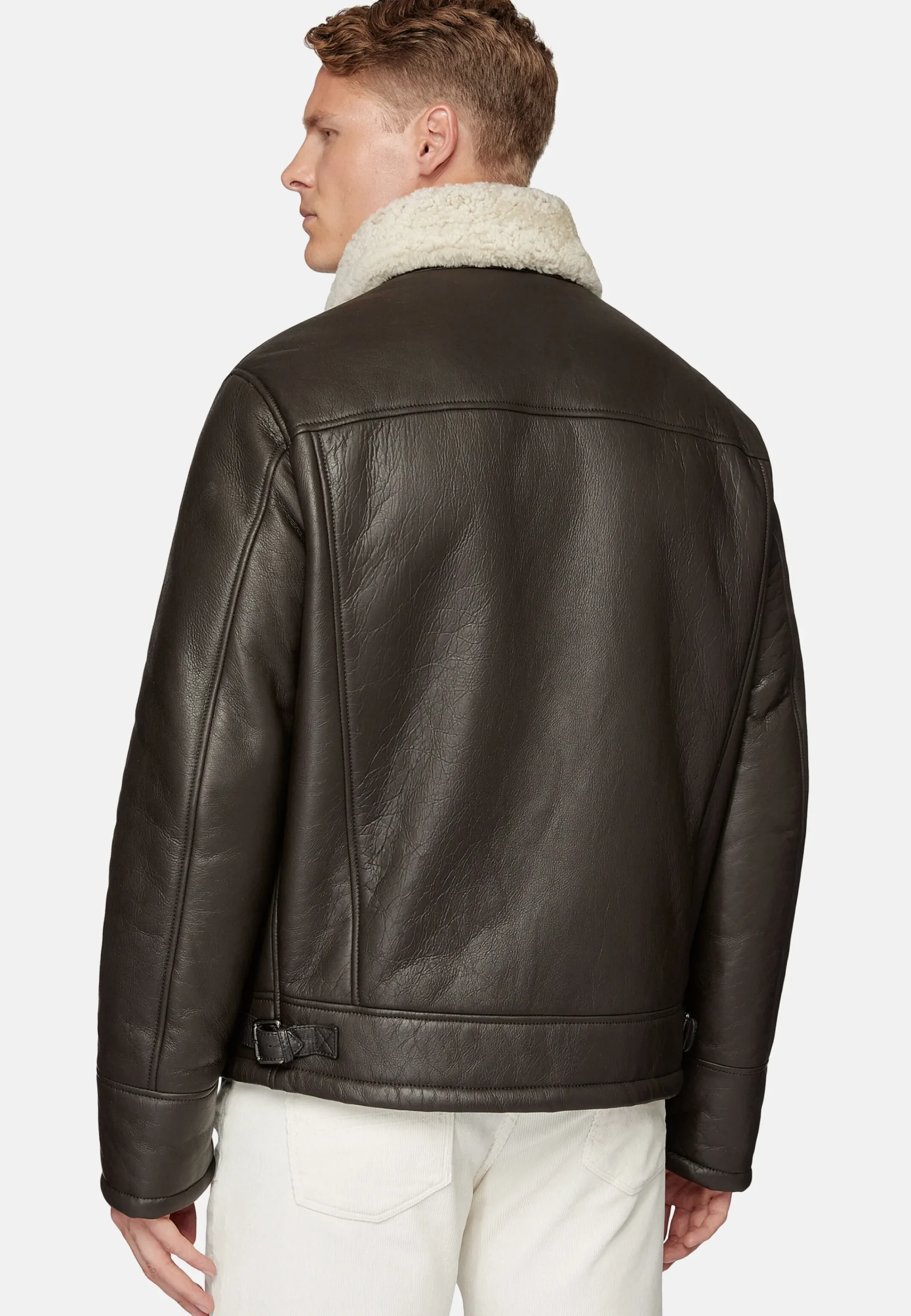 Blousons-Boggi Milano Bomber En Cuir Véritable Et Peau De Mouton Retournée Marron
