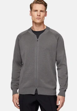 Tricots-Boggi Milano Bomber Tech Gris Foncé En Maille De Laine Mérinos