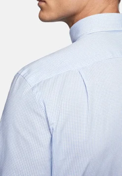 Chemises Habillées-Boggi Milano Chemise À Carreaux En Popeline De Coton Regular Fit Bleu clair