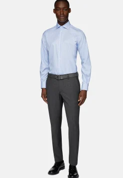 Chemises Habillées-Boggi Milano Chemise À Carreaux En Sergé De Coton Regular Fit Bleu clair