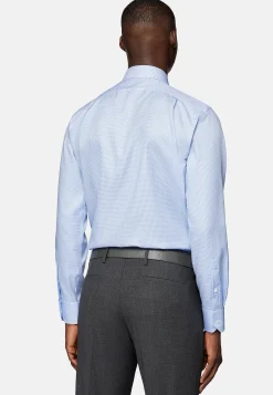 Chemises Habillées-Boggi Milano Chemise À Carreaux En Sergé De Coton Regular Fit Bleu clair