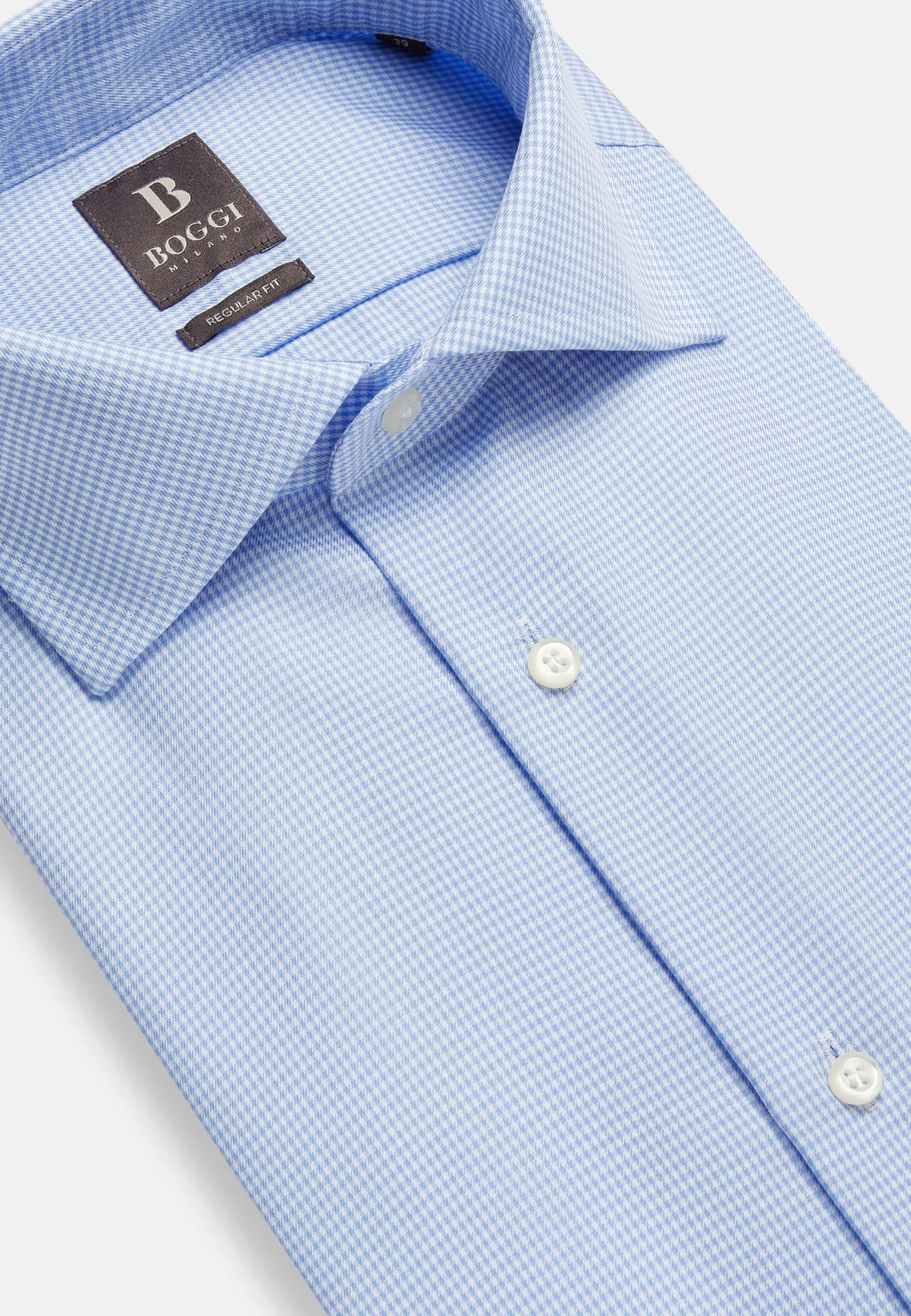 Chemises Habillées-Boggi Milano Chemise À Carreaux En Sergé De Coton Regular Fit Bleu clair