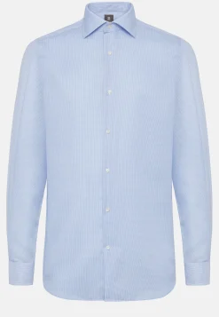 Chemises Habillées-Boggi Milano Chemise À Carreaux En Sergé De Coton Regular Fit Bleu clair