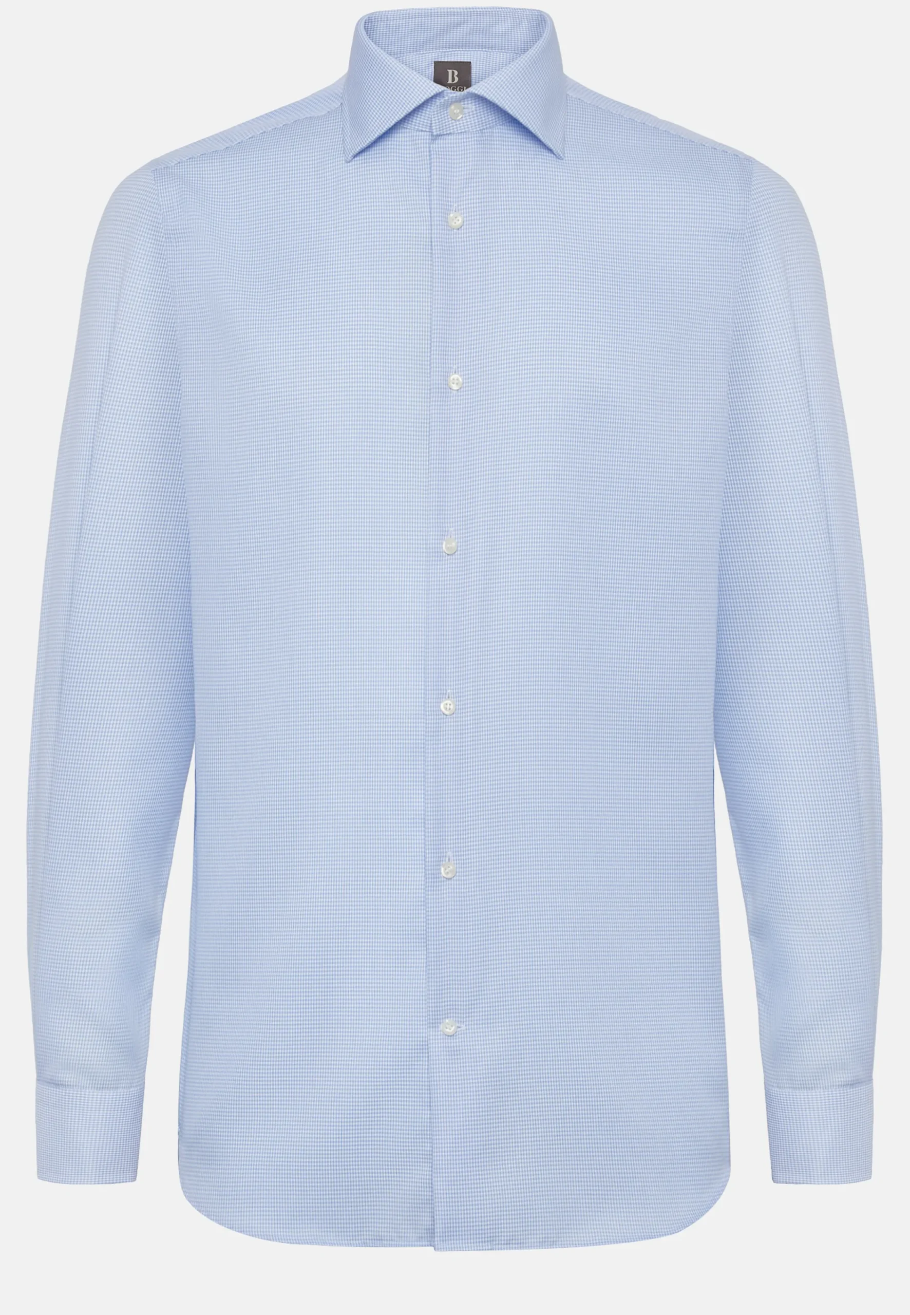 Chemises Habillées-Boggi Milano Chemise À Carreaux En Sergé De Coton Regular Fit Bleu clair