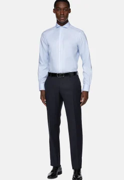 Chemises Habillées-Boggi Milano Chemise À Carreaux En Sergé De Coton Regular Fit Bleu clair