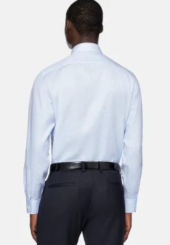 Chemises Habillées-Boggi Milano Chemise À Carreaux En Sergé De Coton Regular Fit Bleu clair