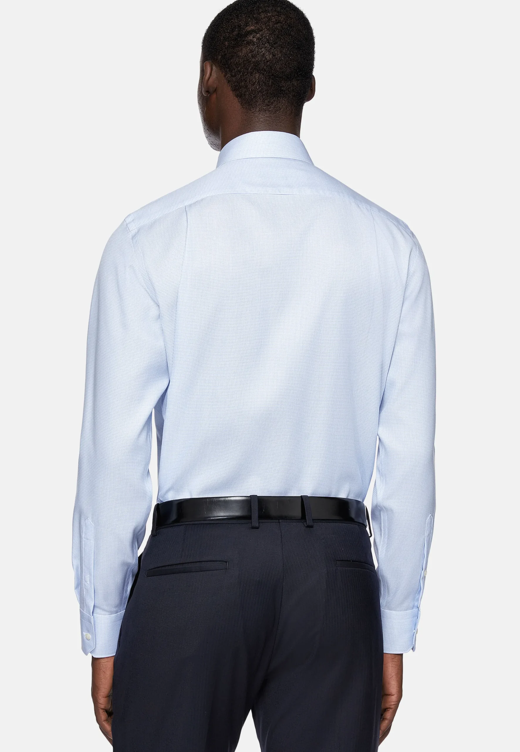 Chemises Habillées-Boggi Milano Chemise À Carreaux En Sergé De Coton Regular Fit Bleu clair