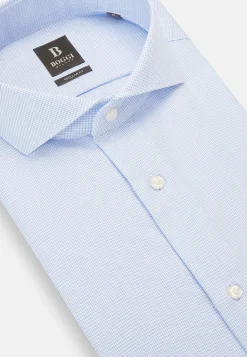 Chemises Habillées-Boggi Milano Chemise À Carreaux En Sergé De Coton Regular Fit Bleu clair
