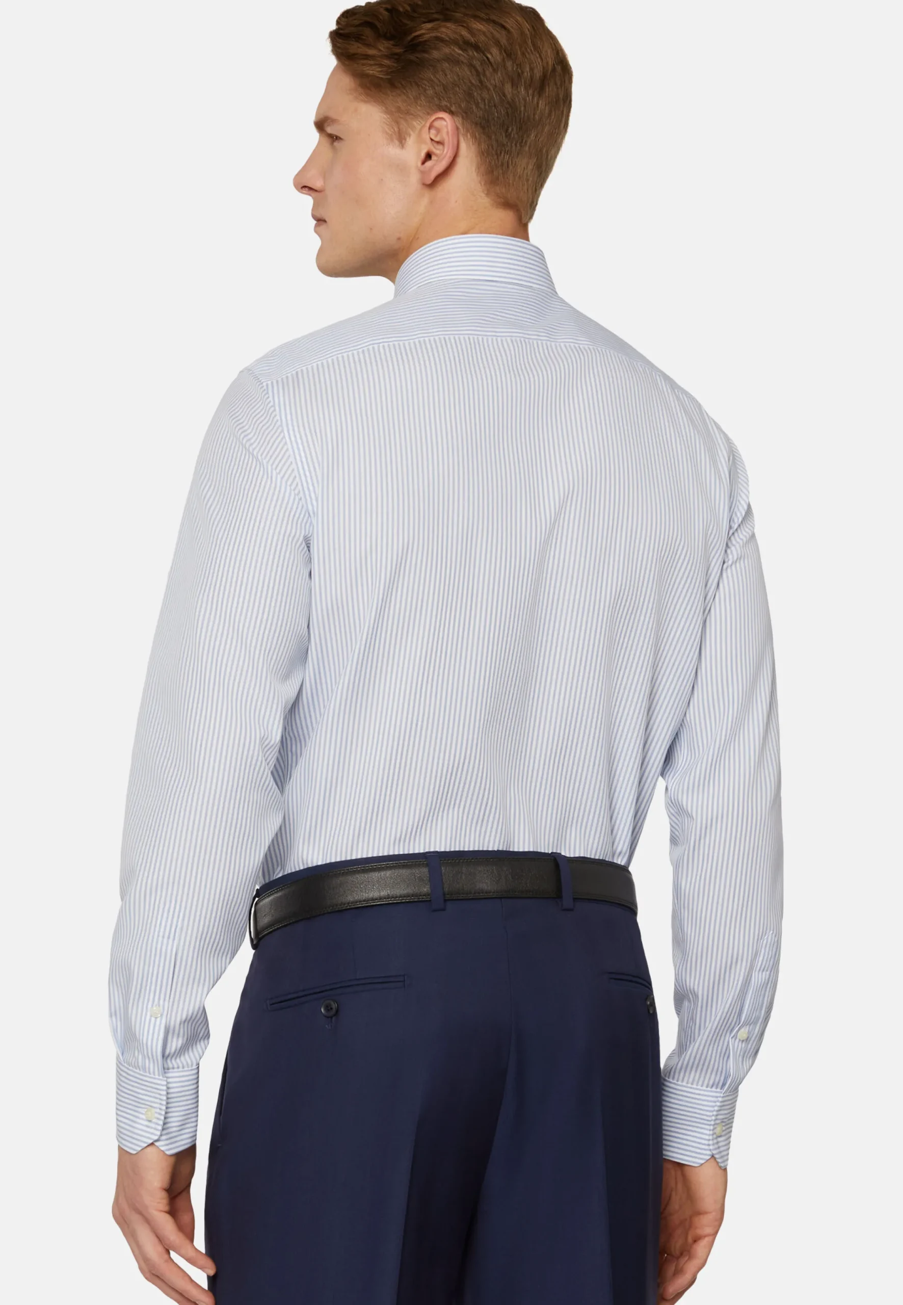 Chemises Habillées-Boggi Milano Chemise À Rayures Bleu Ciel En Coton Slim Fit Bleu clair