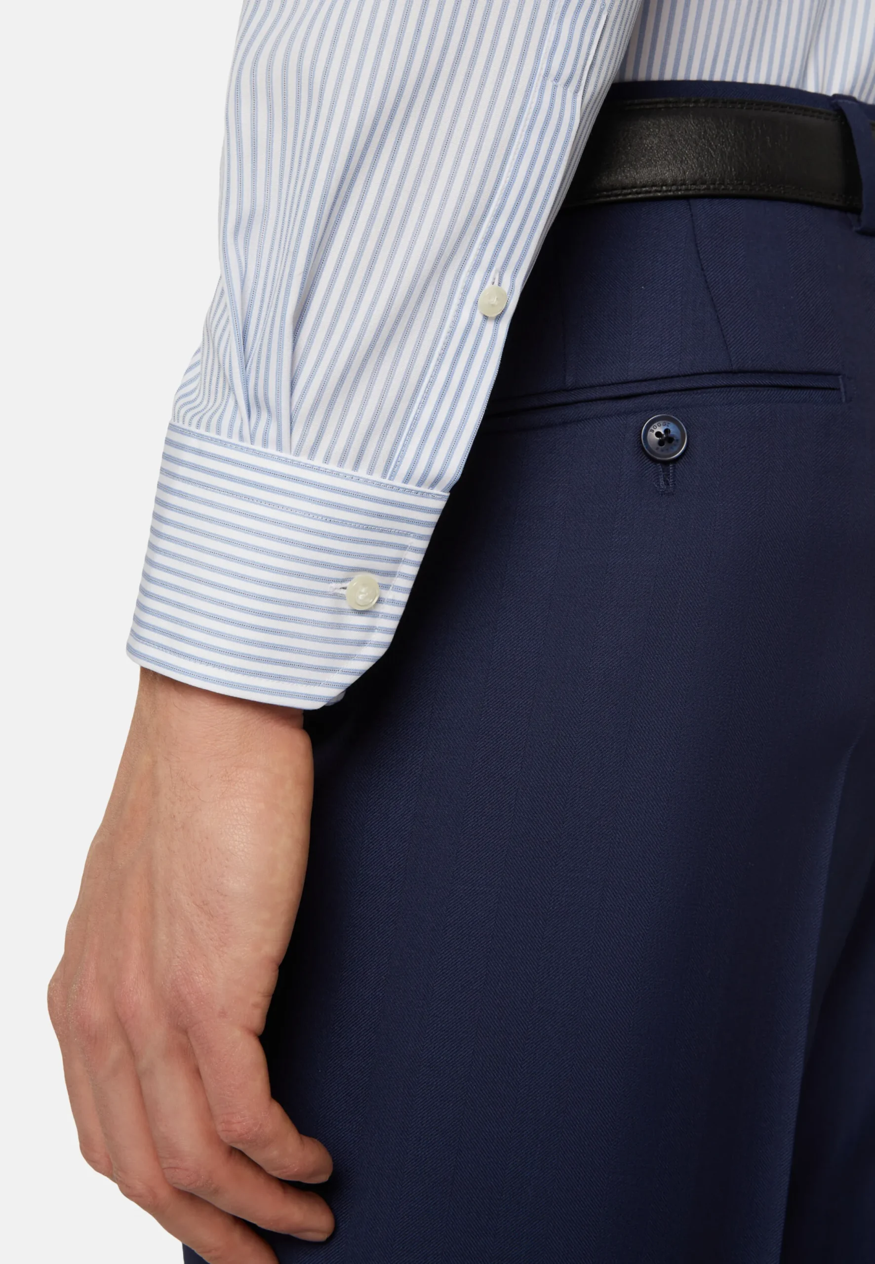 Chemises Habillées-Boggi Milano Chemise À Rayures Bleu Ciel En Coton Slim Fit Bleu clair