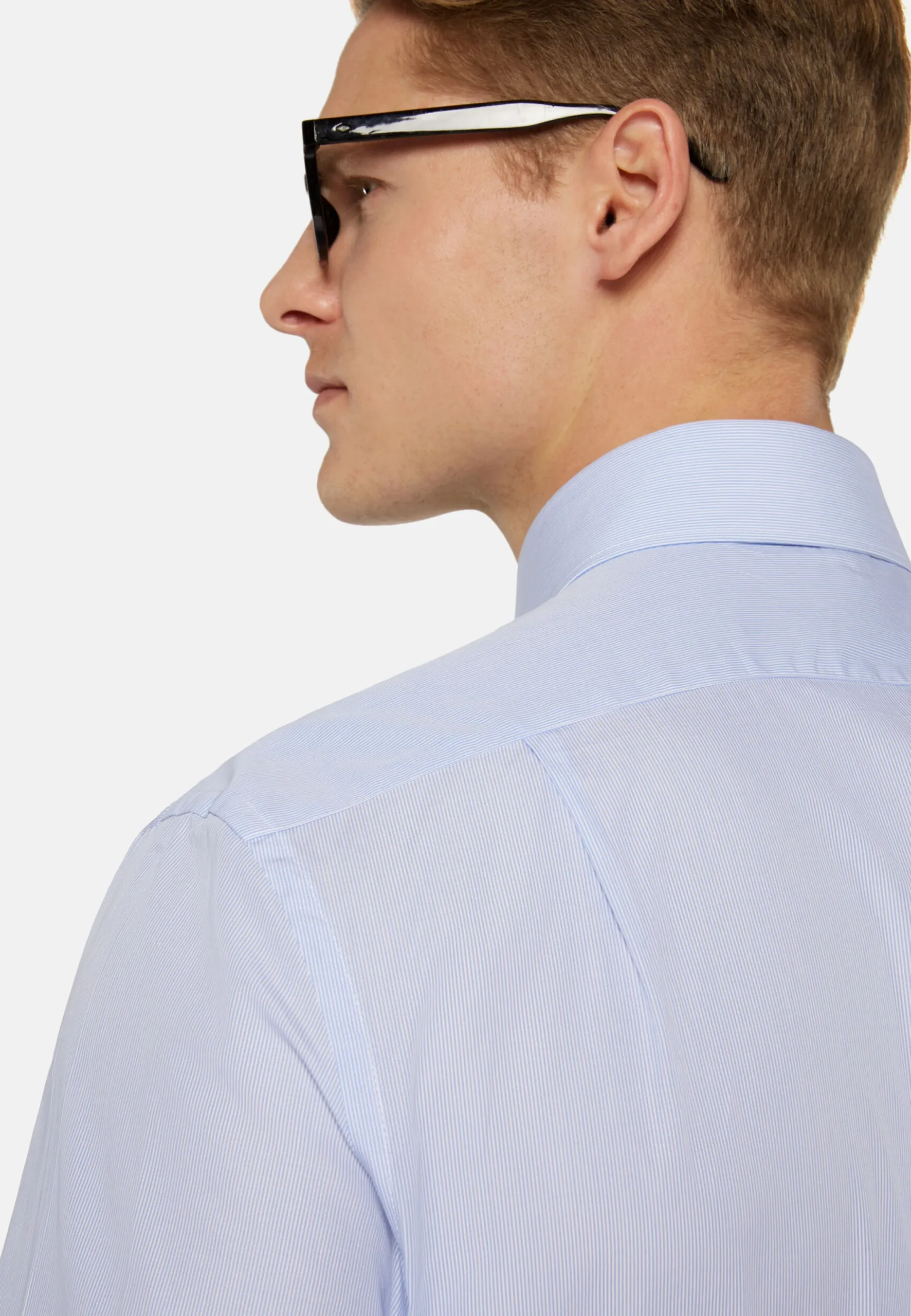 Chemises Habillées-Boggi Milano Chemise À Rayures En Coton Regular Fit Bleu clair