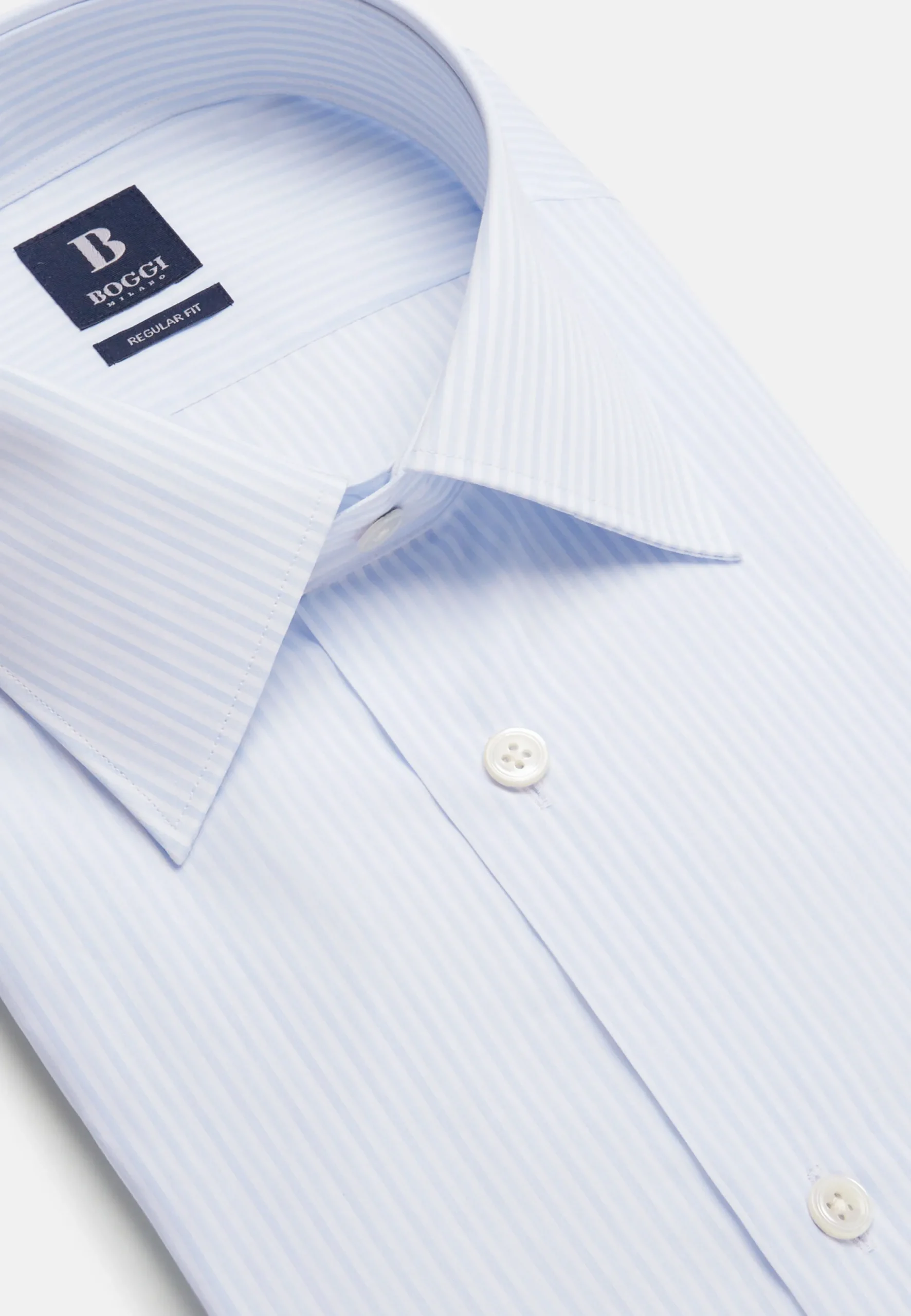 Chemises Habillées-Boggi Milano Chemise À Rayures En Coton Regular Fit Bleu clair