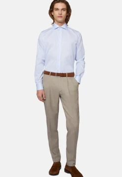 Chemises Habillées-Boggi Milano Chemise À Rayures En Coton Dobby Regular Fit Bleu clair