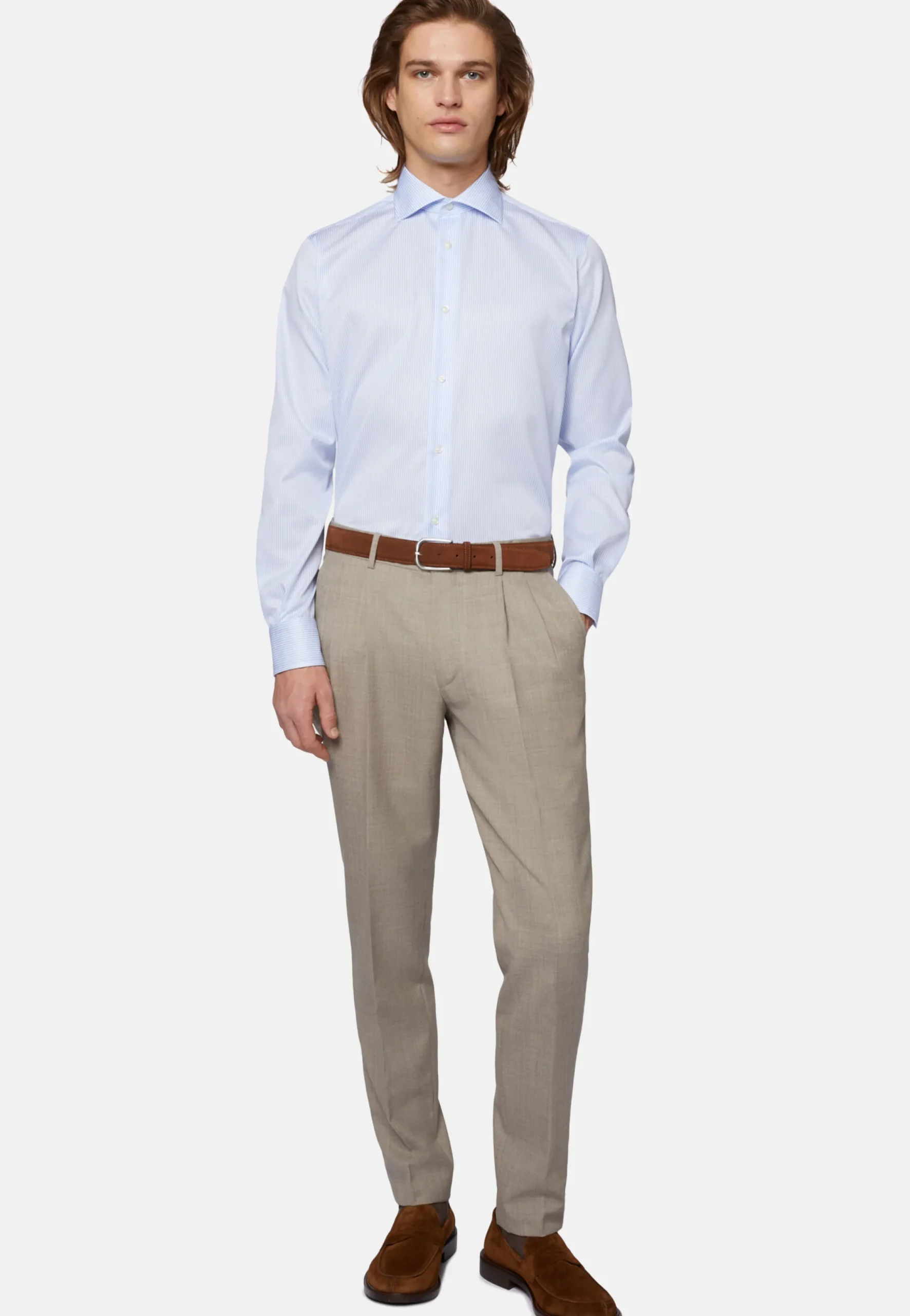 Chemises Habillées-Boggi Milano Chemise À Rayures En Coton Dobby Regular Fit Bleu clair