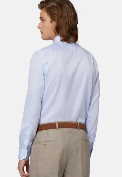 Chemises Habillées-Boggi Milano Chemise À Rayures En Coton Dobby Regular Fit Bleu clair