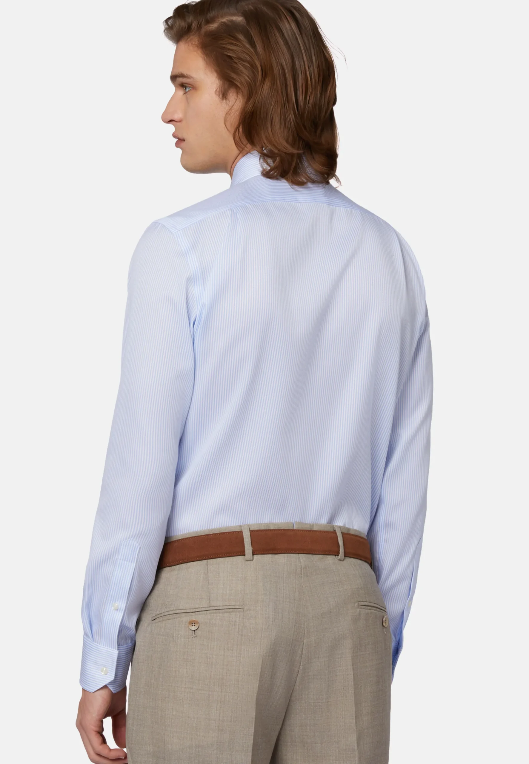 Chemises Habillées-Boggi Milano Chemise À Rayures En Coton Dobby Regular Fit Bleu clair