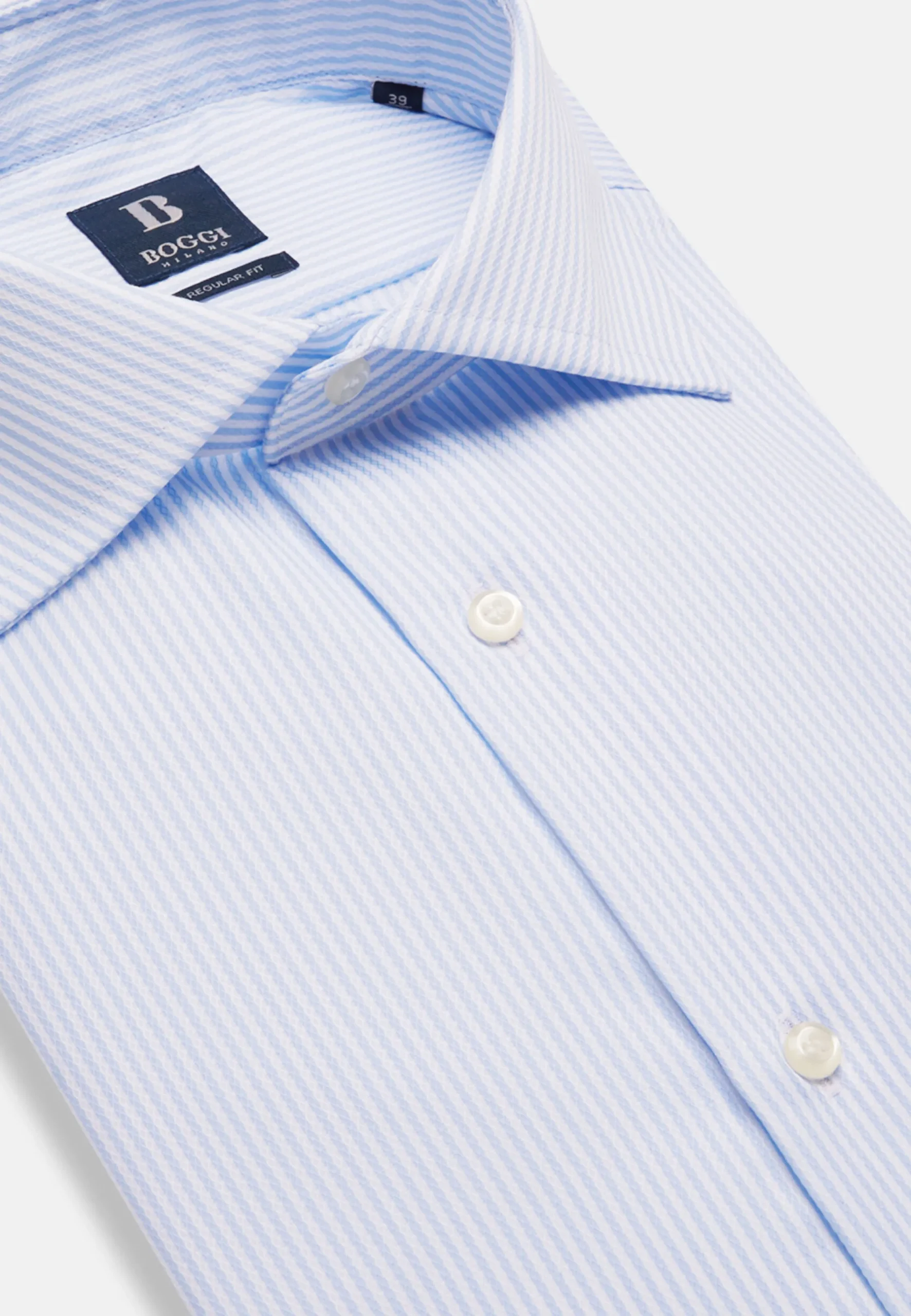 Chemises Habillées-Boggi Milano Chemise À Rayures En Coton Dobby Regular Fit Bleu clair