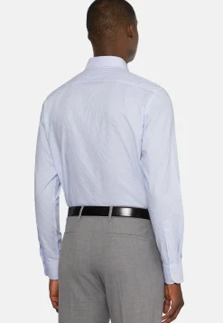 Chemises Habillées-Boggi Milano Chemise À Rayures En Coton Dobby Regular Fit Bleu clair