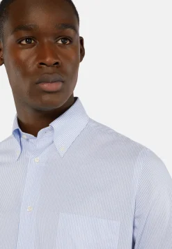Chemises Habillées-Boggi Milano Chemise À Rayures En Coton Dobby Regular Fit Bleu clair