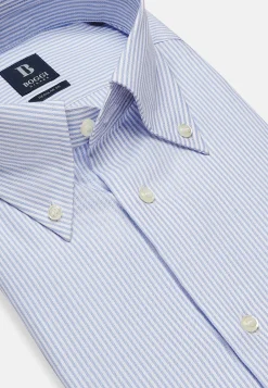 Chemises Habillées-Boggi Milano Chemise À Rayures En Coton Dobby Regular Fit Bleu clair