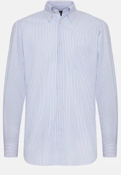 Chemises Habillées-Boggi Milano Chemise À Rayures En Coton Dobby Regular Fit Bleu clair
