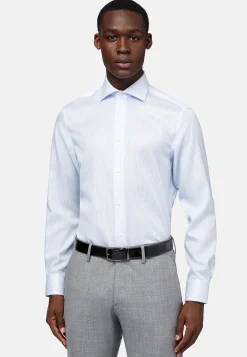 Chemises Habillées-Boggi Milano Chemise À Rayures En Coton Dobby Slim Fit Bleu clair