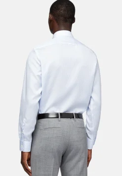 Chemises Habillées-Boggi Milano Chemise À Rayures En Coton Dobby Slim Fit Bleu clair