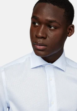 Chemises Habillées-Boggi Milano Chemise À Rayures En Coton Dobby Slim Fit Bleu clair