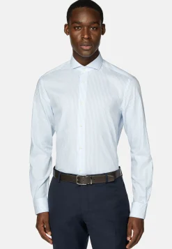 Chemises Habillées-Boggi Milano Chemise À Rayures En Coton Dobby Slim Fit Bleu clair