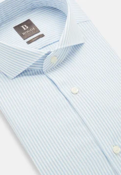 Chemises Habillées-Boggi Milano Chemise À Rayures En Coton Dobby Slim Fit Bleu clair
