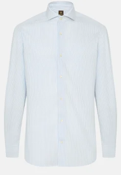 Chemises Habillées-Boggi Milano Chemise À Rayures En Coton Dobby Slim Fit Bleu clair
