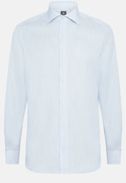 Chemises Habillées-Boggi Milano Chemise À Rayures En Sergé De Coton Slim Fit Bleu clair