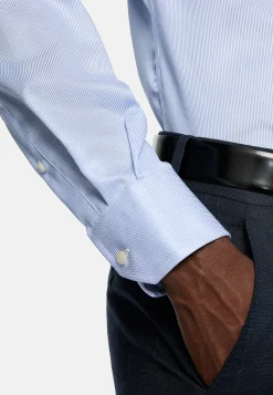 Chemises Habillées-Boggi Milano Chemise À Rayures En Sergé De Coton Regular Fit Bleu clair