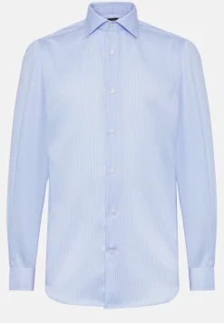 Chemises Habillées-Boggi Milano Chemise À Rayures En Sergé De Coton Regular Fit Bleu clair