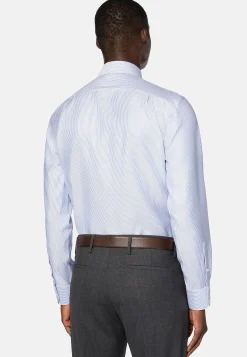 Chemises Habillées-Boggi Milano Chemise À Rayures En Sergé De Coton Regular Fit Bleu