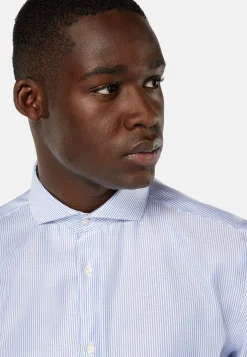 Chemises Habillées-Boggi Milano Chemise À Rayures En Sergé De Coton Regular Fit Bleu