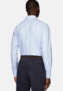 Chemises Habillées-Boggi Milano Chemise À Rayures En Sergé De Coton Regular Fit Bleu clair