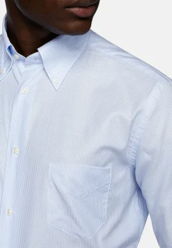 Chemises Habillées-Boggi Milano Chemise À Rayures En Sergé De Coton Regular Fit Bleu clair