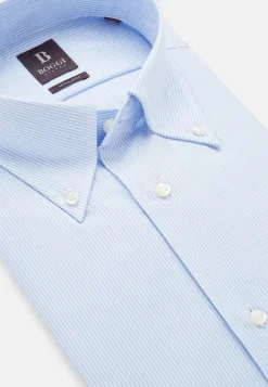 Chemises Habillées-Boggi Milano Chemise À Rayures En Sergé De Coton Regular Fit Bleu clair