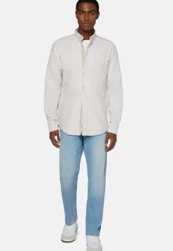 Chemises Décontractée-Boggi Milano Chemise Beige En Coton Oxford Bio Coupe Droite Sable