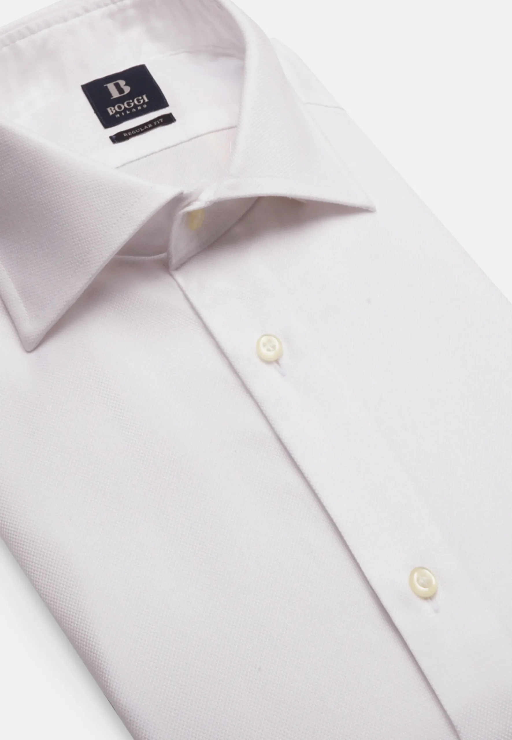 Chemises Habillées-Boggi Milano Chemise Blanche En Coton Dobby Regular Fit