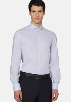 Chemises Habillées-Boggi Milano Chemise En Coton Dobby Slim Fit Bleu clair