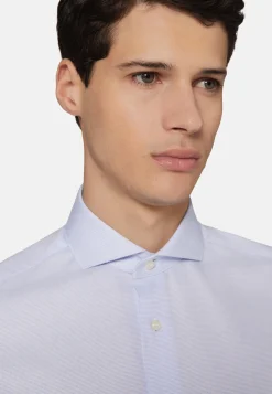 Chemises Habillées-Boggi Milano Chemise En Coton Dobby Slim Fit Bleu clair