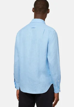 Chemises Décontractée-Boggi Milano Chemise Bleu Clair En Lin Coupe Droite