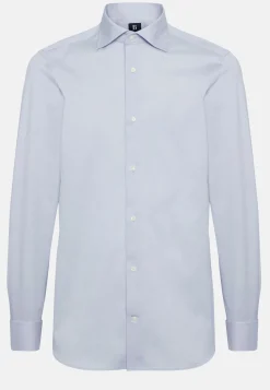 Chemises Habillées-Boggi Milano Chemise Bleue Pin Point En Coton Slim Fit