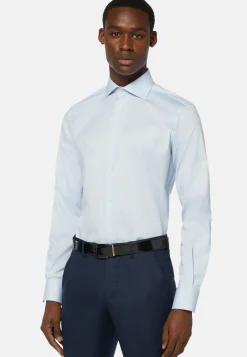 Chemises Habillées-Boggi Milano Chemise Bleue Pin Point En Coton Regular Long Fit
