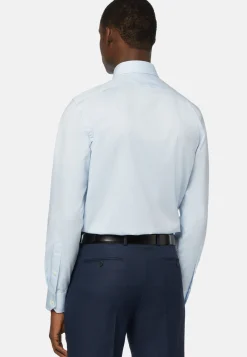 Chemises Habillées-Boggi Milano Chemise Bleue Pin Point En Coton Regular Long Fit