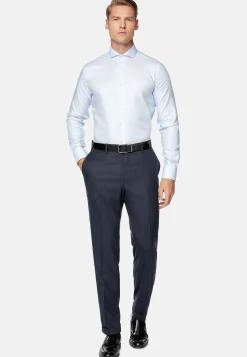 Chemises Habillées-Boggi Milano Chemise En Coton Dobby Regular Fit Bleu clair