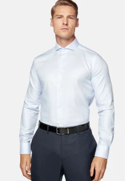 Chemises Habillées-Boggi Milano Chemise En Coton Dobby Regular Fit Bleu clair