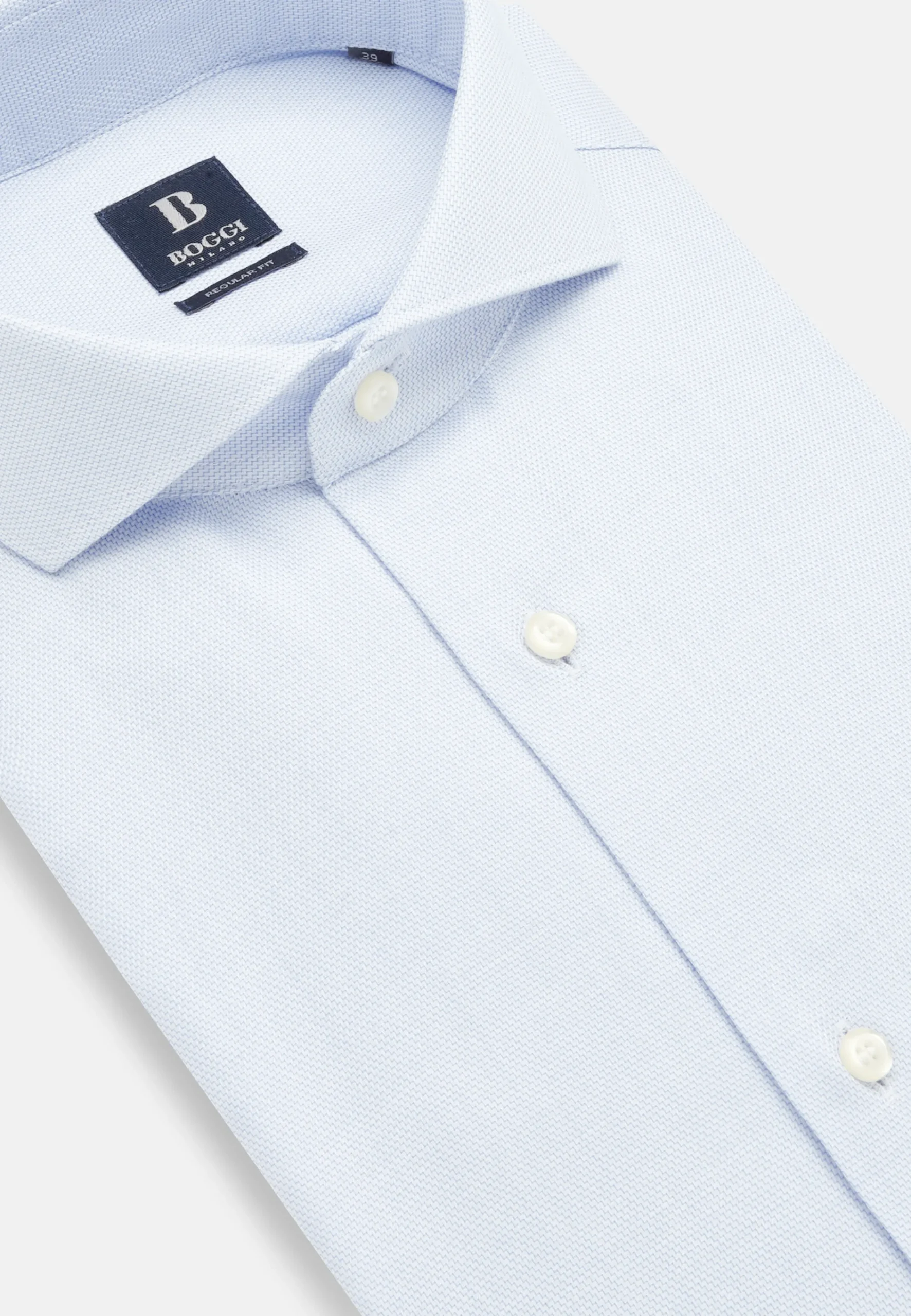 Chemises Habillées-Boggi Milano Chemise En Coton Dobby Regular Fit Bleu clair